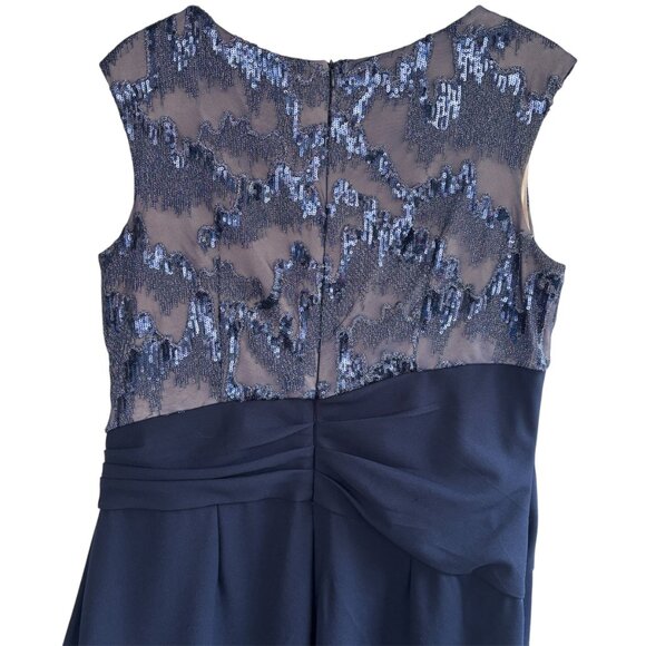 EUC Le Bos Evening Dress Size 16 Long Navy Nude Sequin Formal Plus Elegant Gown - Picture 6 of 8